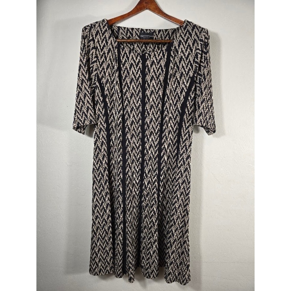 Connected Apparel Dress Women's Size 14 Black Beige Chevron Career Midi